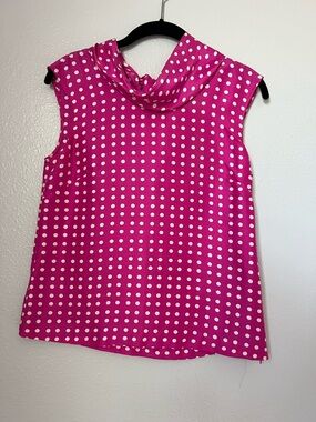 J. Crew Hot Pink Polka Dot Sleeveless Cowl Neck Silk Top